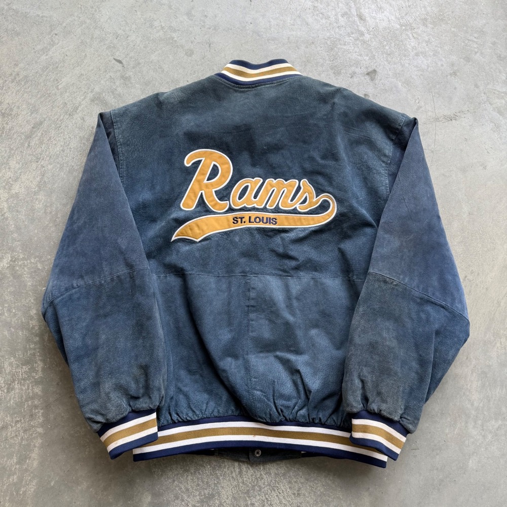Vintage Spotlight St Louis Rams Suede Leather Varsity Jacket Navy Mens Large
